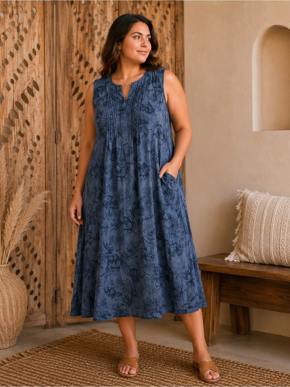 Chadwick’s Floral Pintuck Pleated Cotton Dress